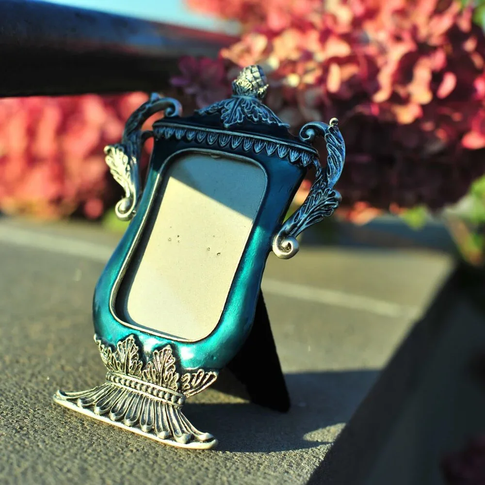 1pcs Silver Sea Green Glaze Metalwork Crystal Floral Picture frame